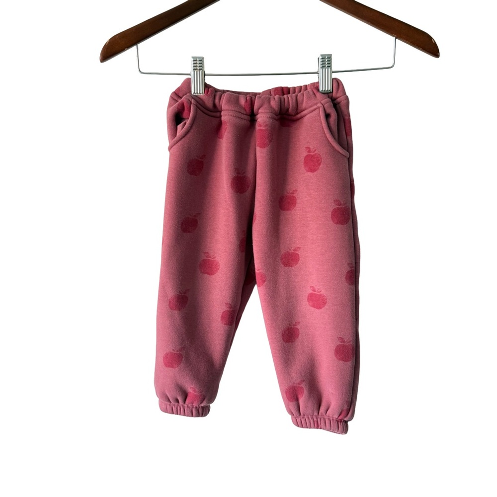 Zara Pink Apple Print Kids Fleece Lined Joggers 2/3 Years